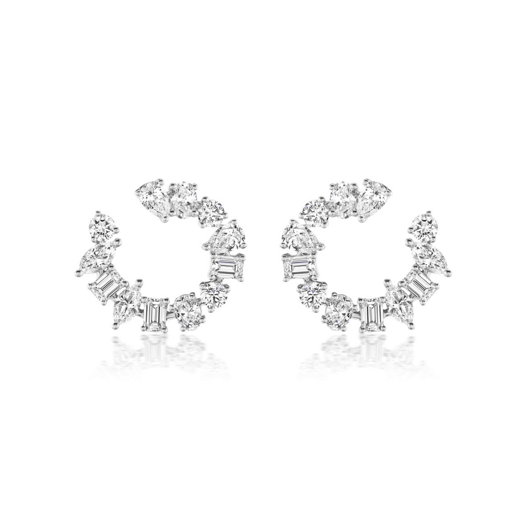 18k White Gold and 5.58 Total Weight Mix Cut Diamond Earrings