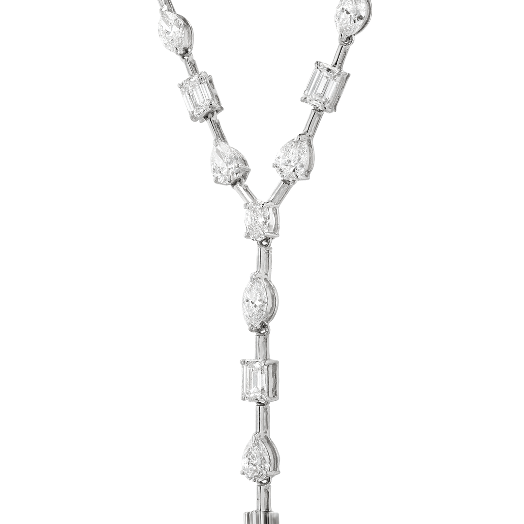 18k White Gold and Mixed Shapes Diamond Lariet Necklace