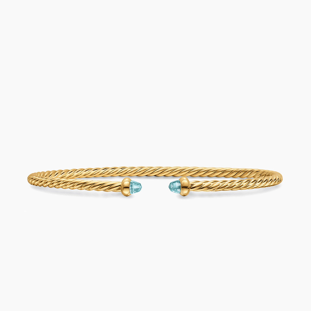 David Yurman Micro Cablespira Flex Bracelet 18K Yellow Gold with Aquamarine, 2.6mm