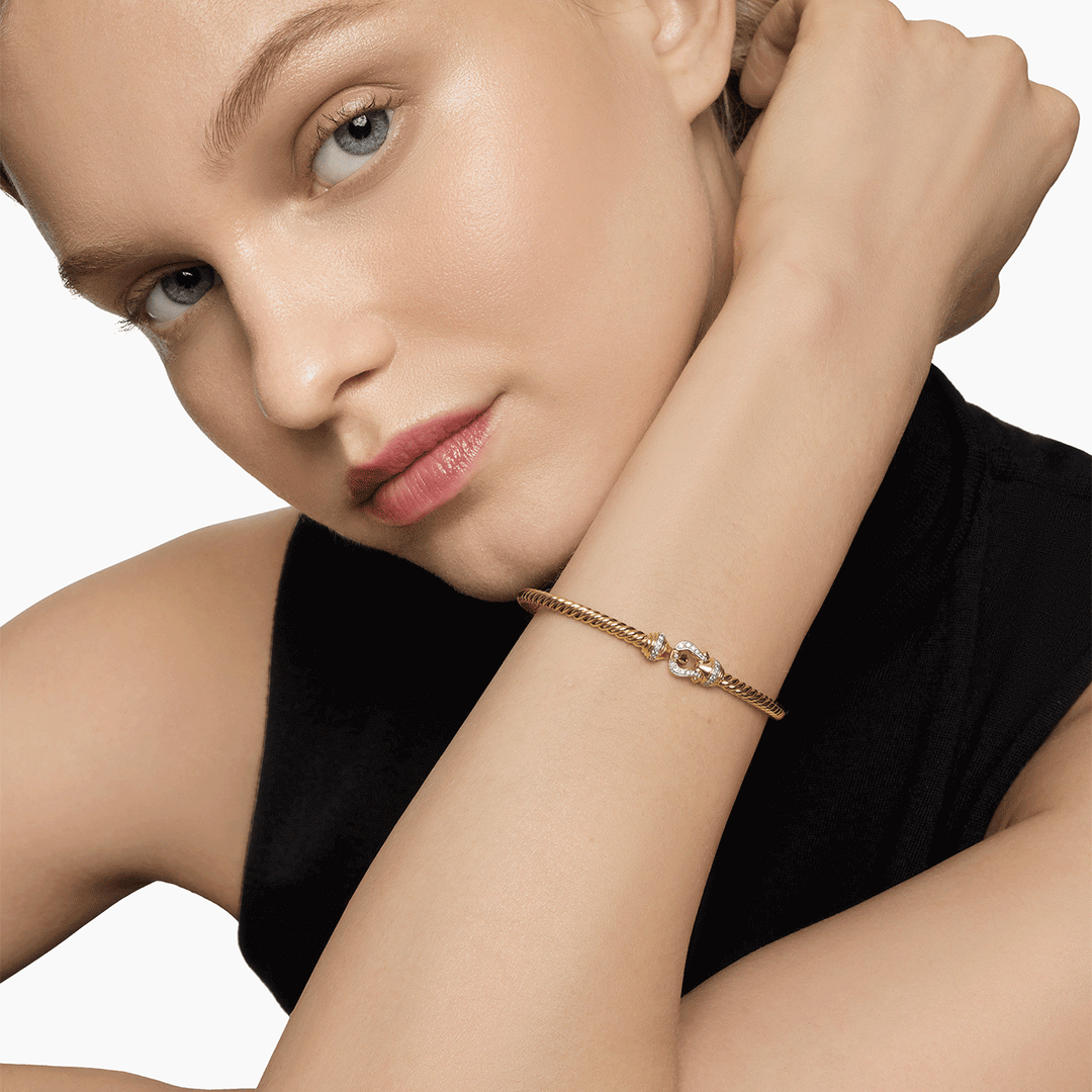 David Yurman Cable Buckle Collection Bracelet in 18k Yellow Gold with Diamonds