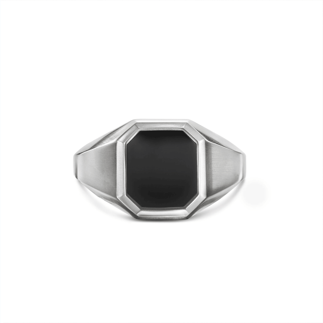 David Yurman Streamline Signet Ring Sterling Silver with Black Onyx, 14mm