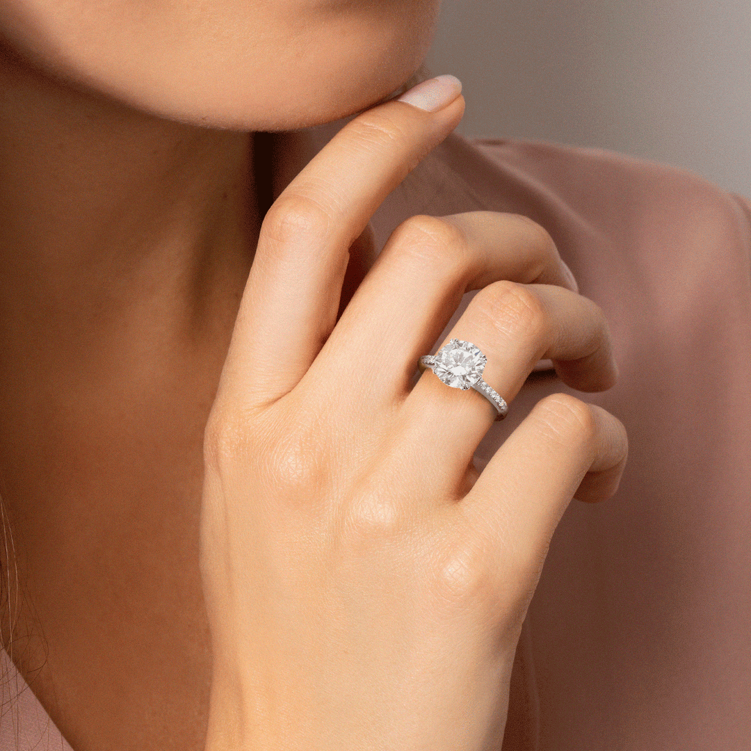 Hamilton Cherish Collection 18k White Gold and 1.00 Total Weight Cushion Cut Diamond Micro Prong Engagement Ring