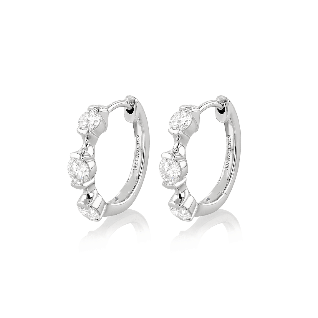 Wave 18k White Gold and .60 Total Weight Diamond Hoops