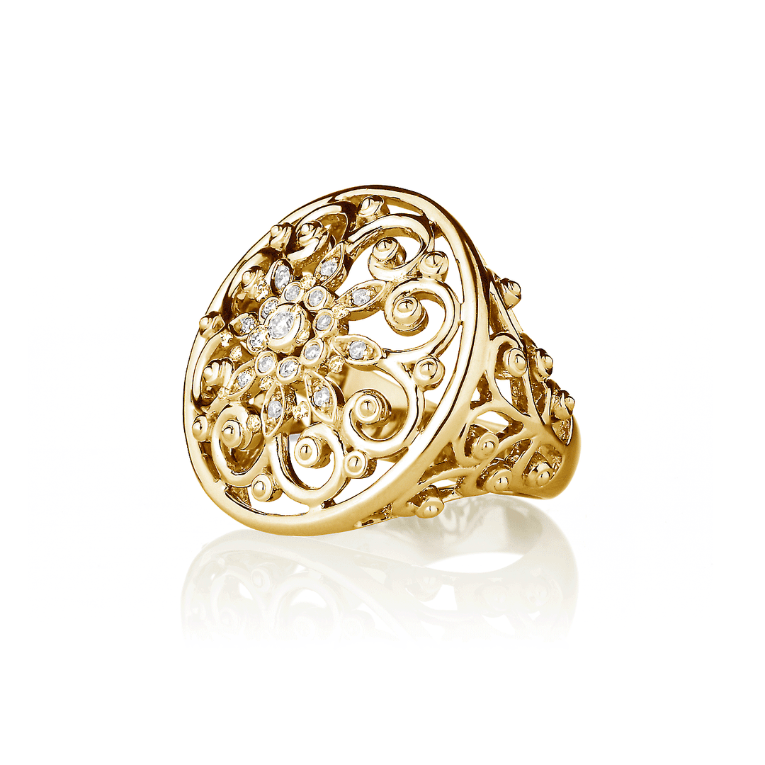 Arabesque 18k Yellow Gold and Diamond .12 Total Weight Ring