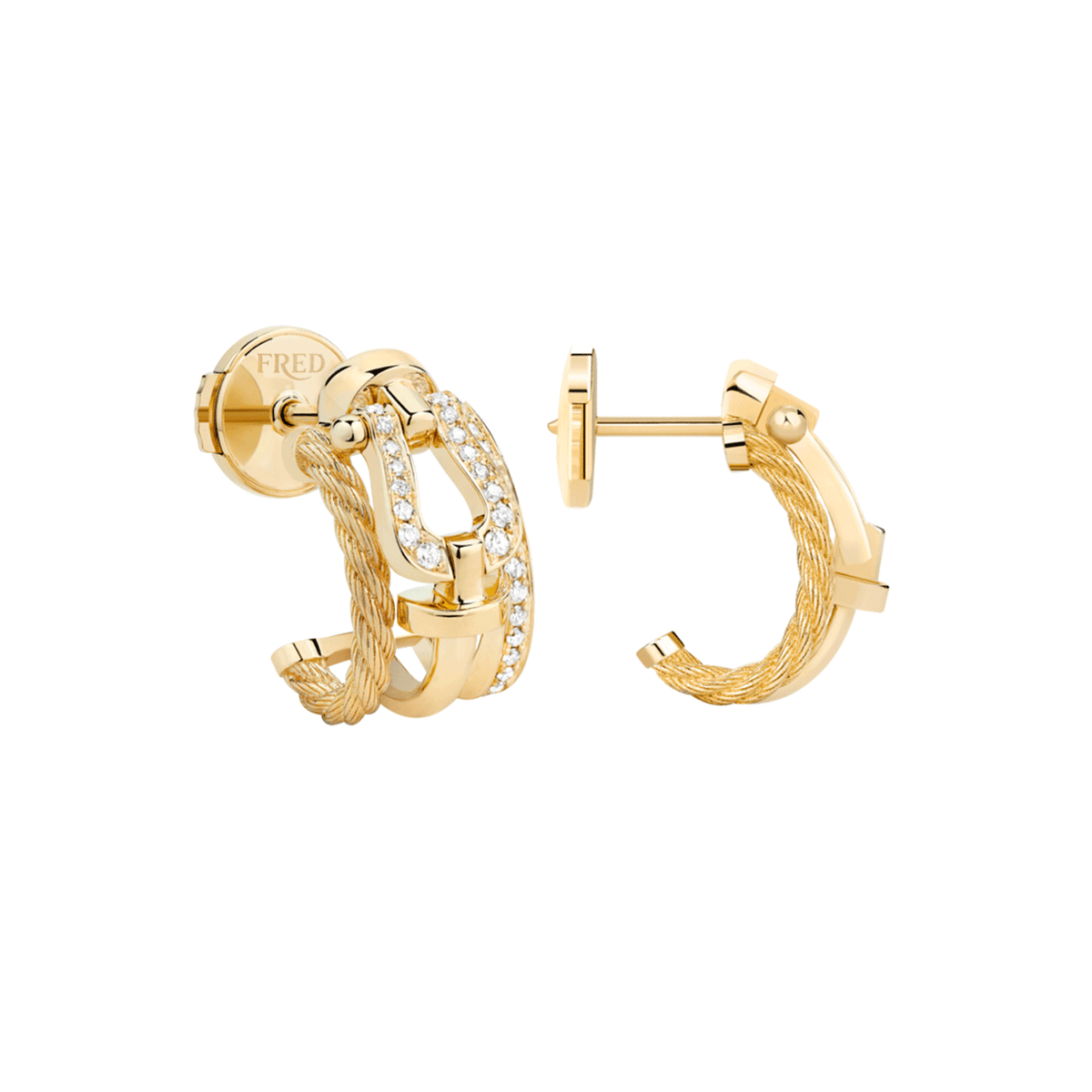 FRED Force 10 Rise 18k Yellow Gold and Diamond 12mm Hoops