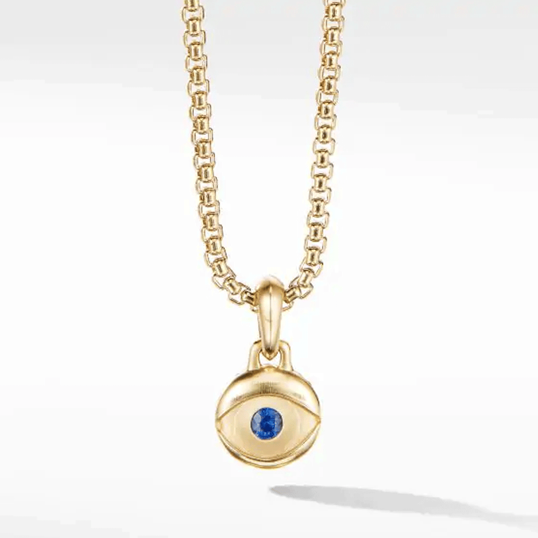 David Yurman Evil Eye Amulet in 18k Yellow Gold with Blue Sapphire