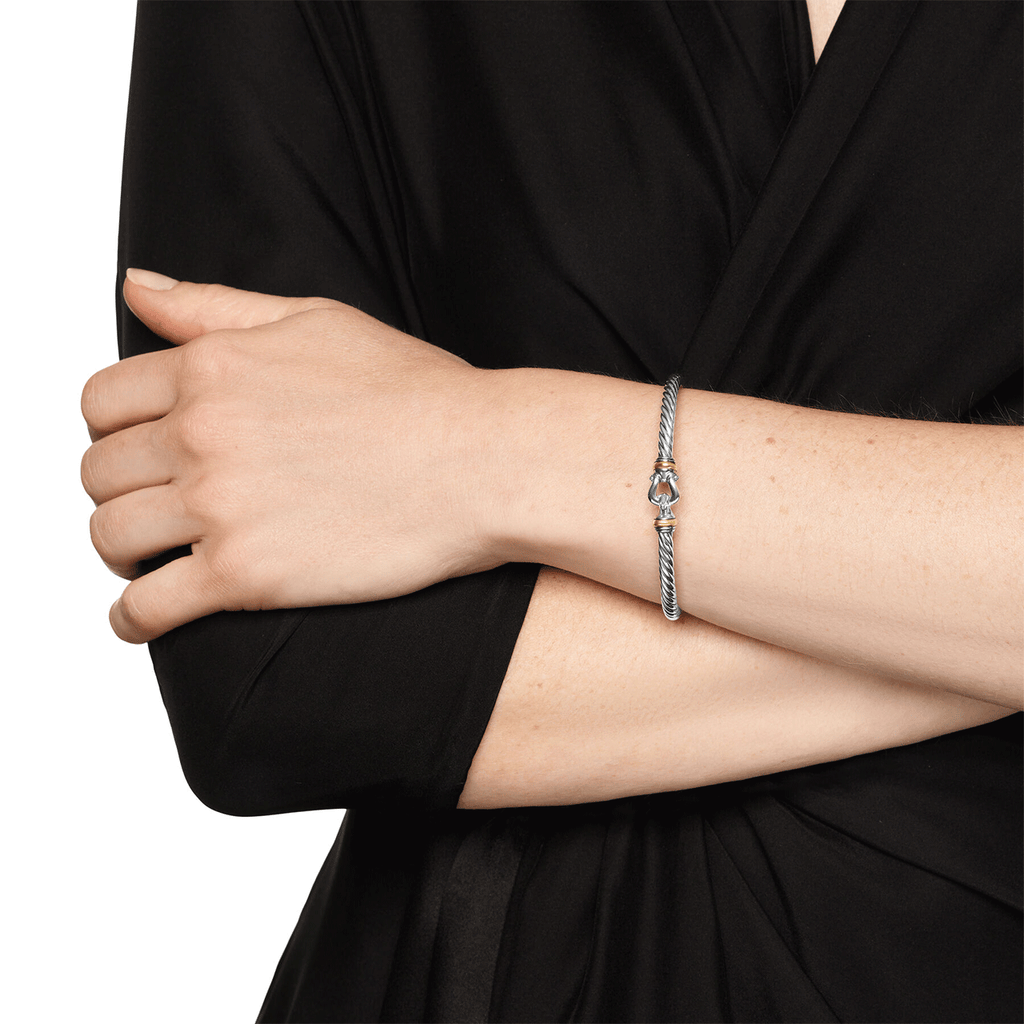 David Yurman Cable Flex® Buckle Bracelet Sterling Silver with 14K Yellow Gold, 4mm