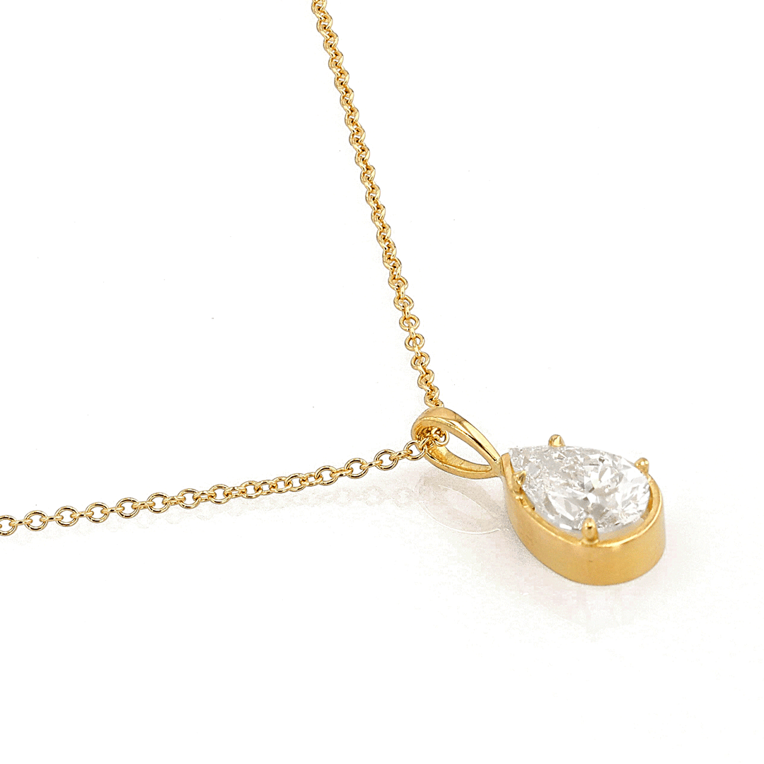 Classic 18k Gold and Pear Shape 2.01 Total Weight Diamond Pendant