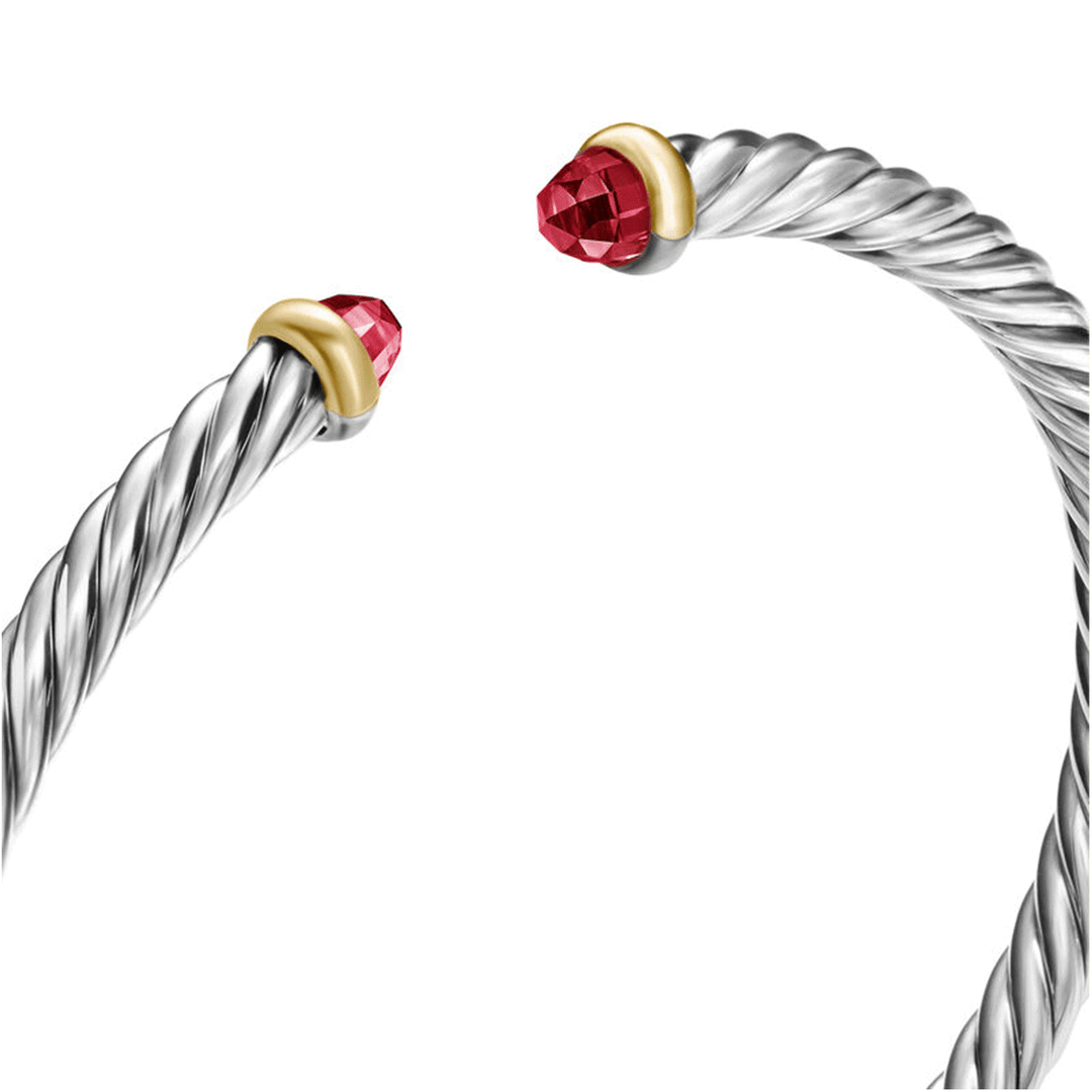David Yurman Cable Flex Bracelet Sterling Silver with 14k Yellow Gold and Rhodolite Garnet, 4mm