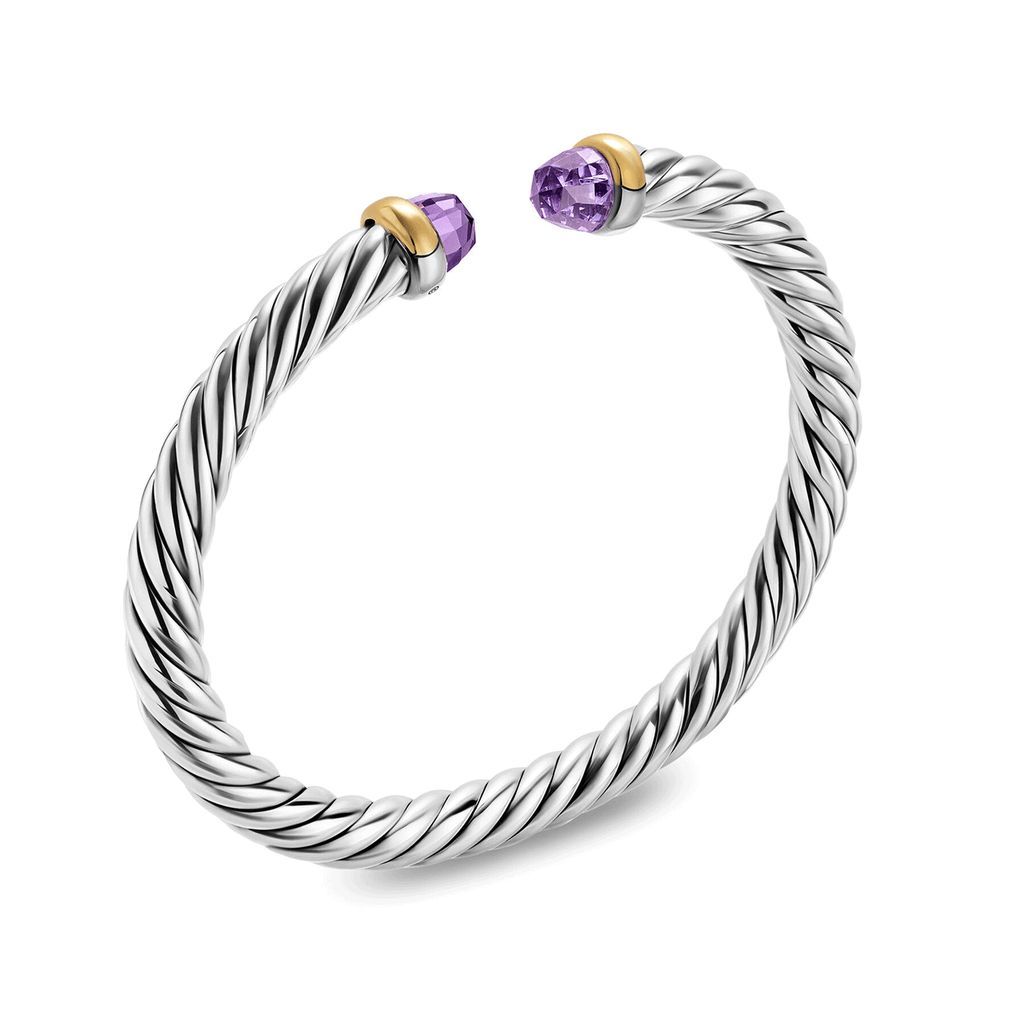 David Yurman Cable Flex® Bracelet Sterling Silver with 14K Yellow Gold and Amethyst, 6mm Med