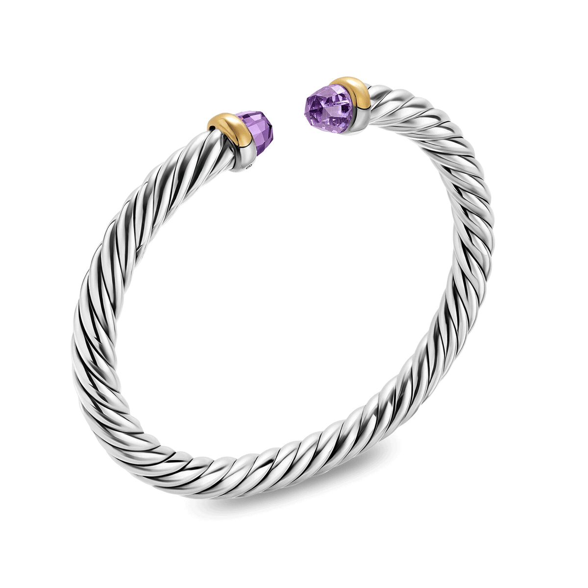 David Yurman Cable Flex® Bracelet Sterling Silver with 14K Yellow Gold and Amethyst, 6mm Med