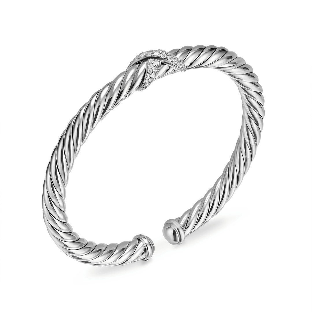 David Yurman Cable Flex X Bracelet Sterling Silver with Diamonds, 6mm