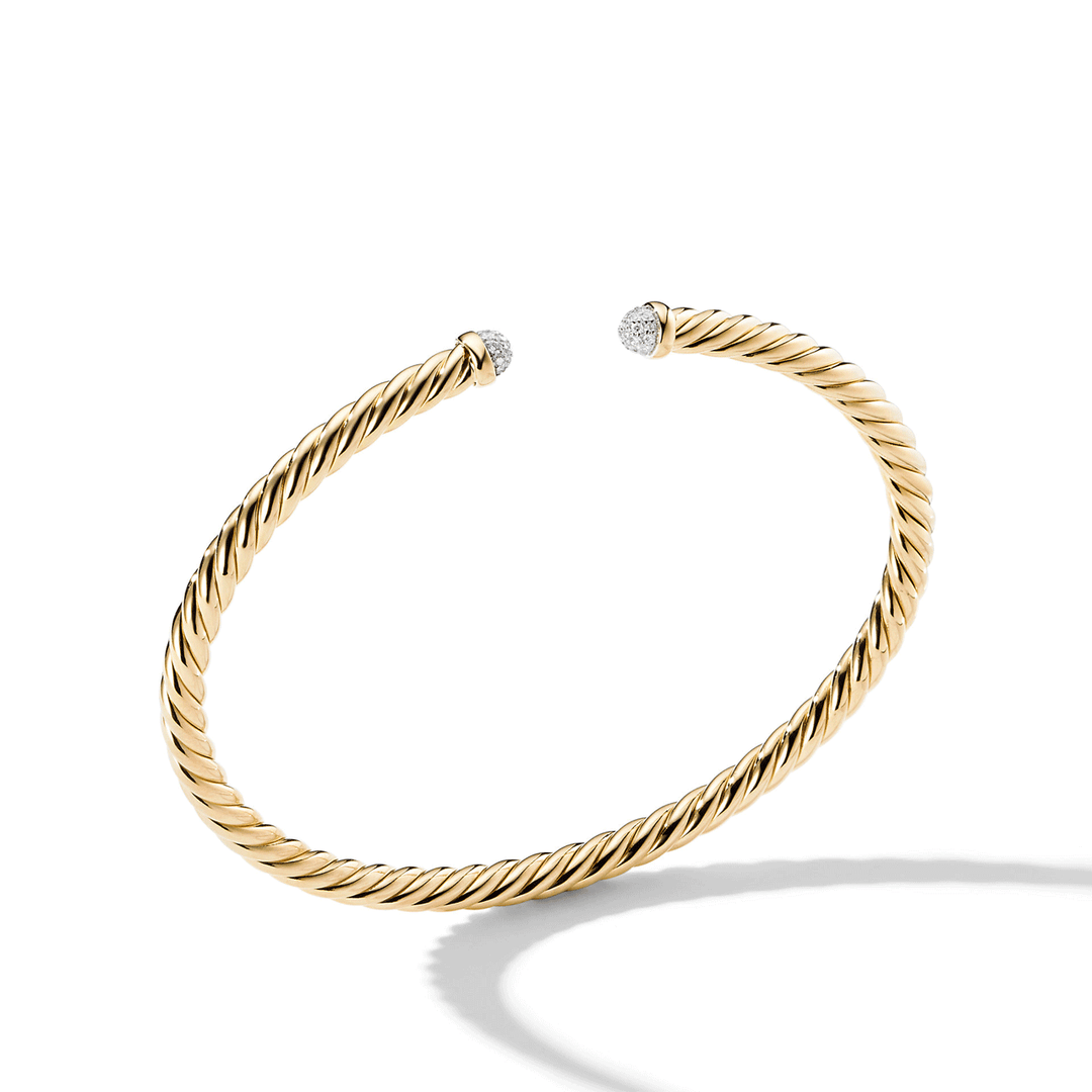 David Yurman Cable Flex Bracelet 18K Yellow Gold with Diamonds, 4mm