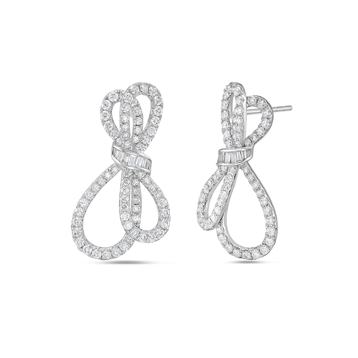 Charles Krypell 18k White Gold and 1.60 Total Weight Diamond Double Bow Earrings
