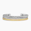 David Yurman Mercer Three Row Cuff Bracelet Sterling Silver with 18k Yellow Gold and Diamonds, 10.4mm