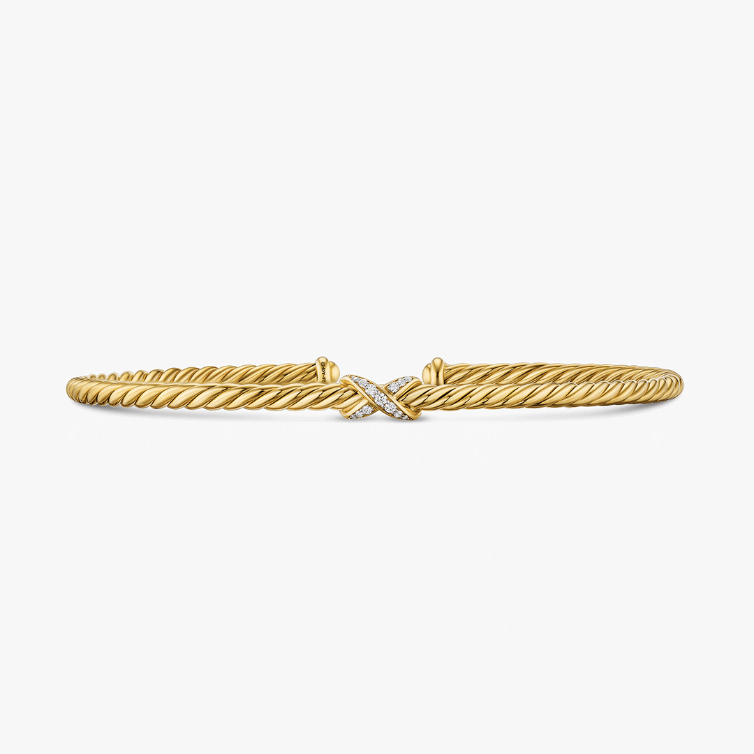 David Yurman Micro Cablespira Flex X Bracelet 18K Yellow Gold with Diamonds, 2.6mm