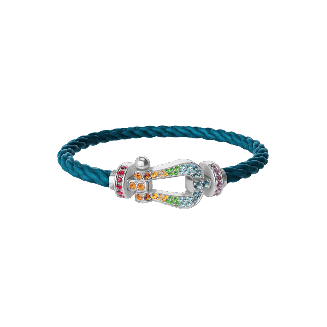 FRED FORCE 10 Riviera Blue Cord with 18k White Gold Rainbow Gemstone LG Buckle, Exclusively at Hamilton Jewelers