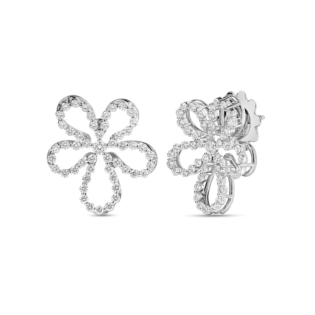 Roberto Coin Jasmine 18k White Gold and Diamond Flower Stud Earrings