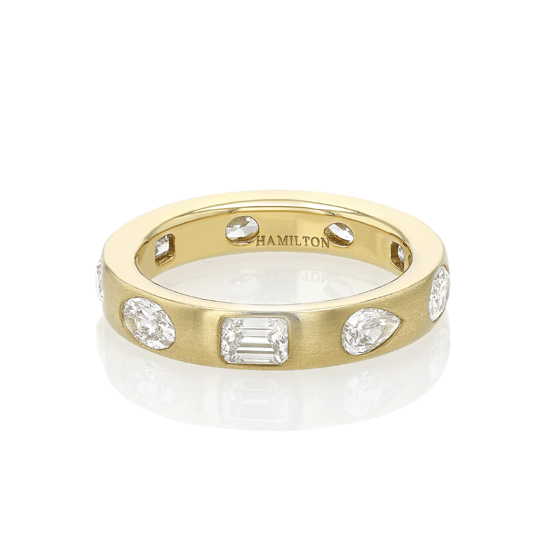 18k Yellow Gold and Mix Shape Diamonds 2.22 Total Weight Eternity Band