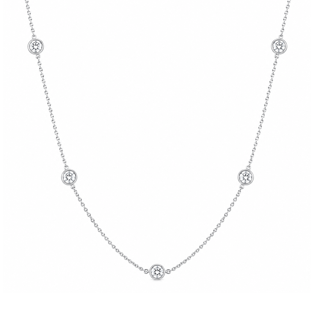14k White Gold and .50 Total Weight Diamonds By The Yard Necklace