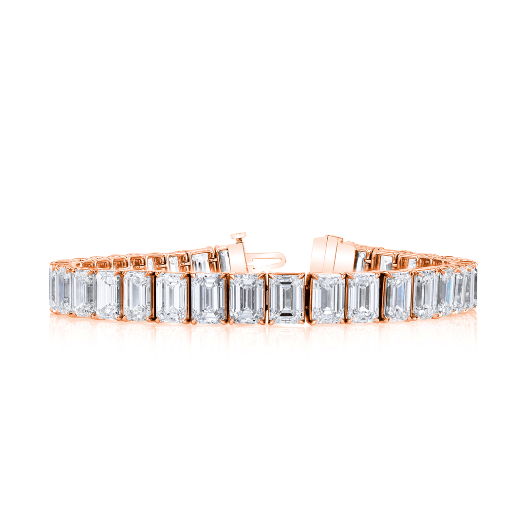 18k Rose Gold and Emerald Cut Diamond 13.12 Total Weight Line Bracelet