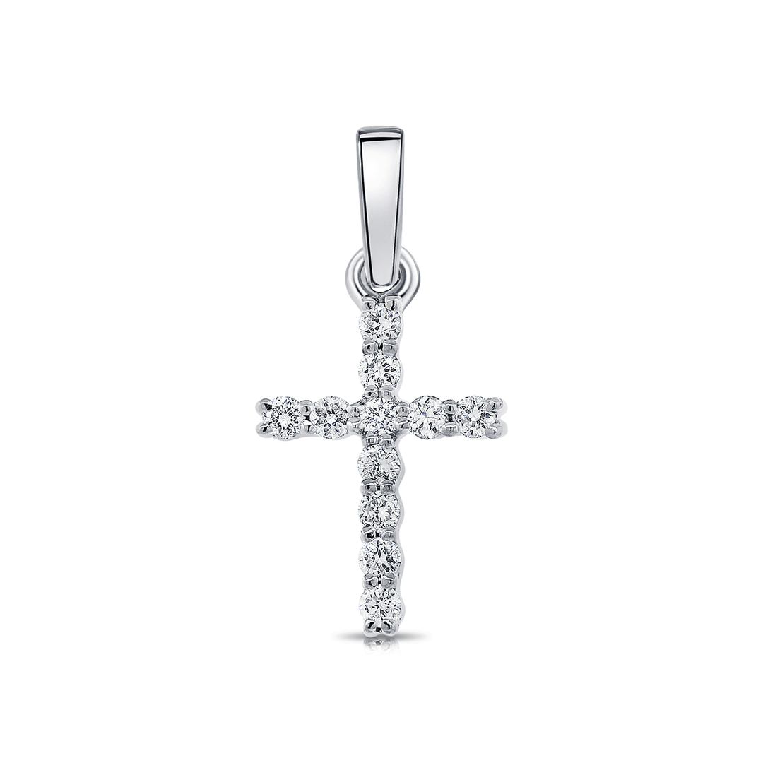 14k White Gold and Diamond .12 Total Weight Cross Charm