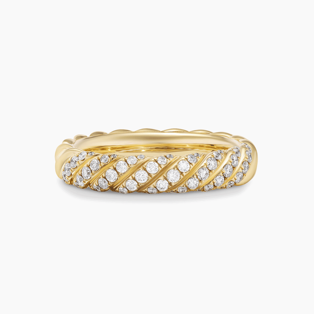 David Yurman Sculpted Cable Band Ring 18k Yellow Gold with Diamonds, 4.6mm