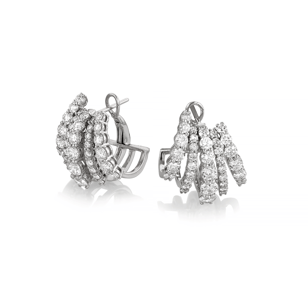 18k White Gold and Diamond 2.68 Total Weight Five Row Hoops
