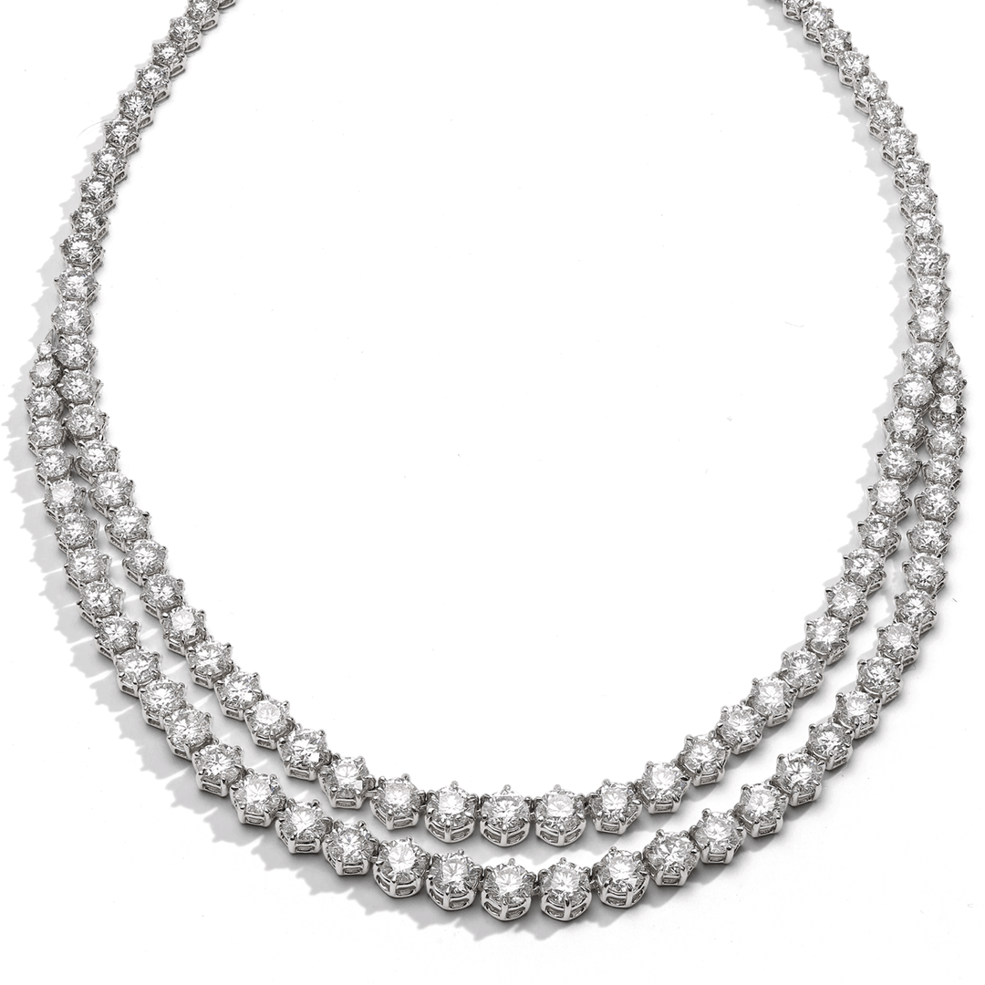 Hamilton Private Reserve Collection 18k Gold and Diamond 46.61 Total Weight Two Row Riviera Necklace