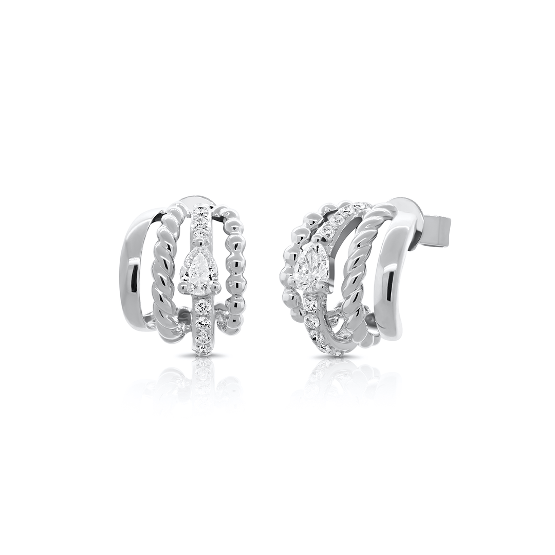 14k Yellow Gold Round and Pear Shape Diamond Huggie Earrings