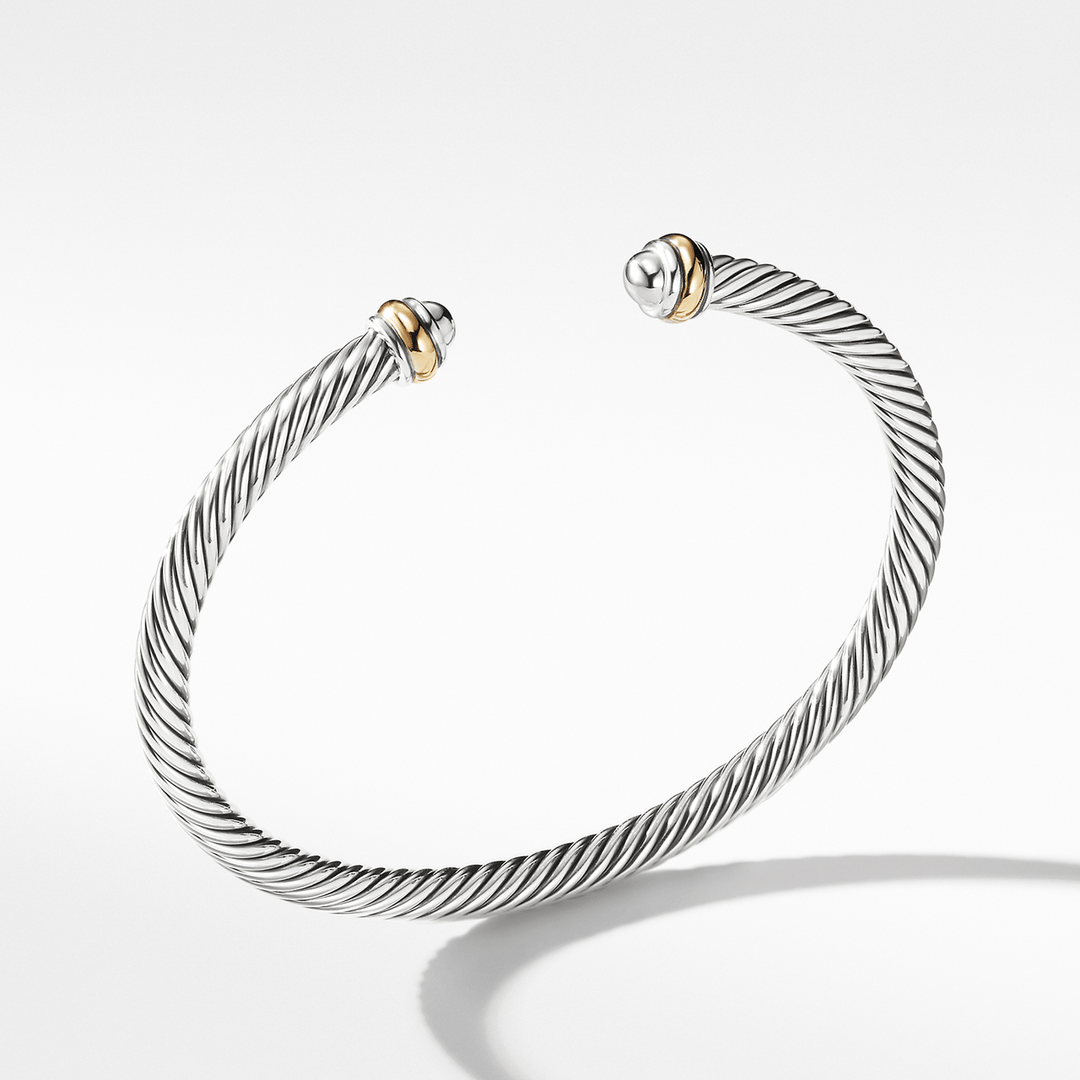 David Yurman Classic Cable Bracelet Sterling Silver with 18k Yellow Gold, 4mm