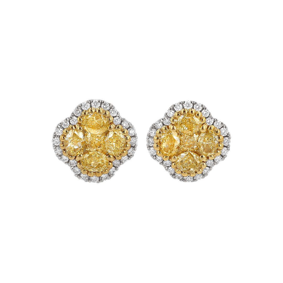 18k Gold Fancy Yellow and Diamond Studs With 1.59 Total Weight