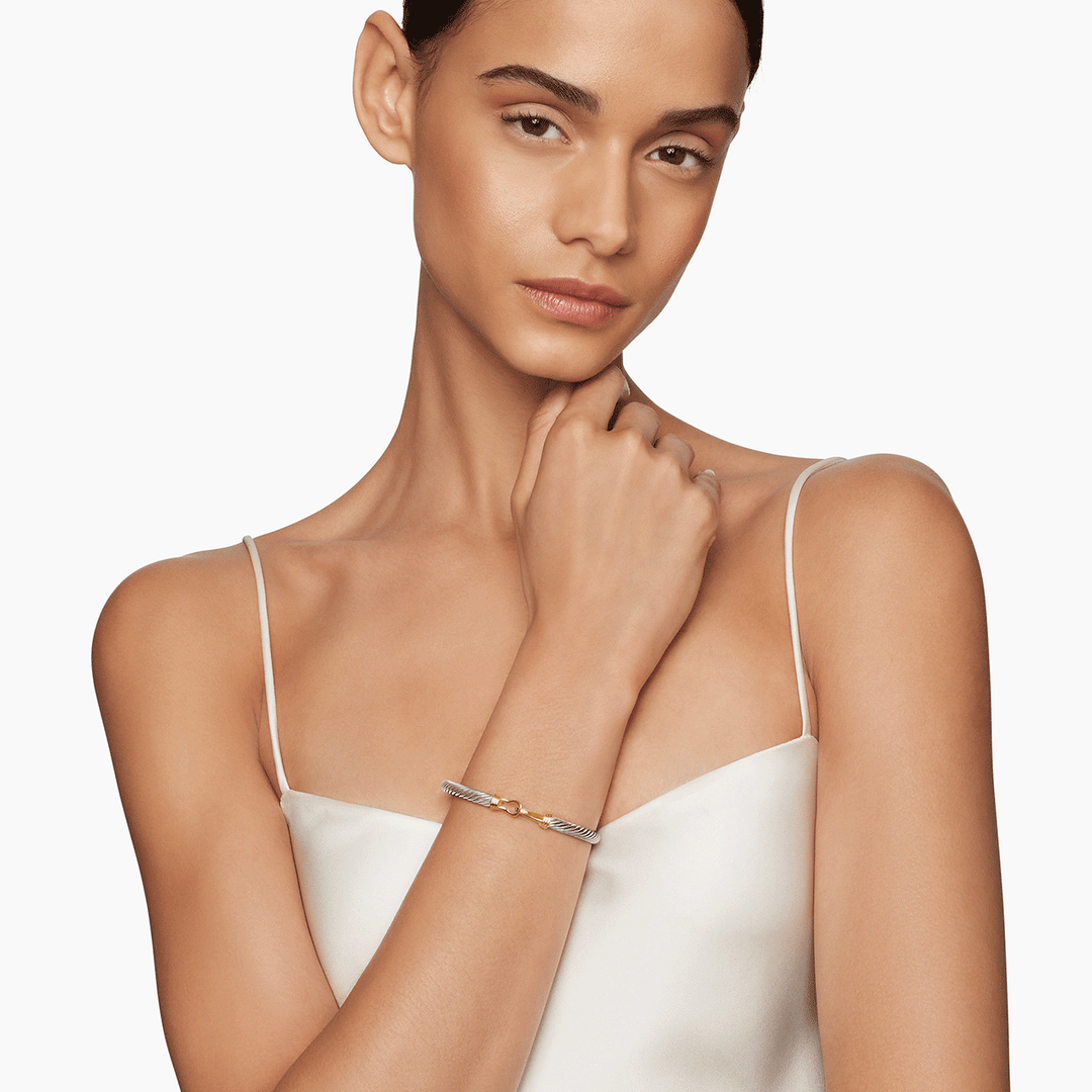 David Yurman Buckle Classic Cable Bracelet Sterling Silver with 14k Yellow Gold, 5mm