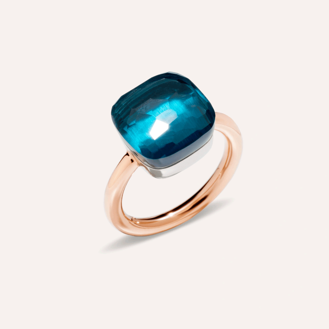 Pomellato Nudo Maxi 18k Rose Gold London Blue Topaz Ring