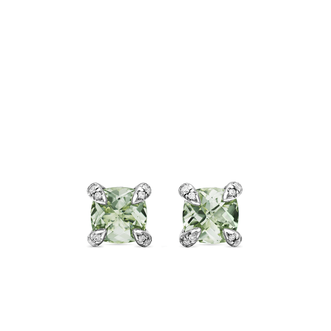 David Yurman Chatelaine Stud Earrings with Prasiolite and Diamonds,6MM