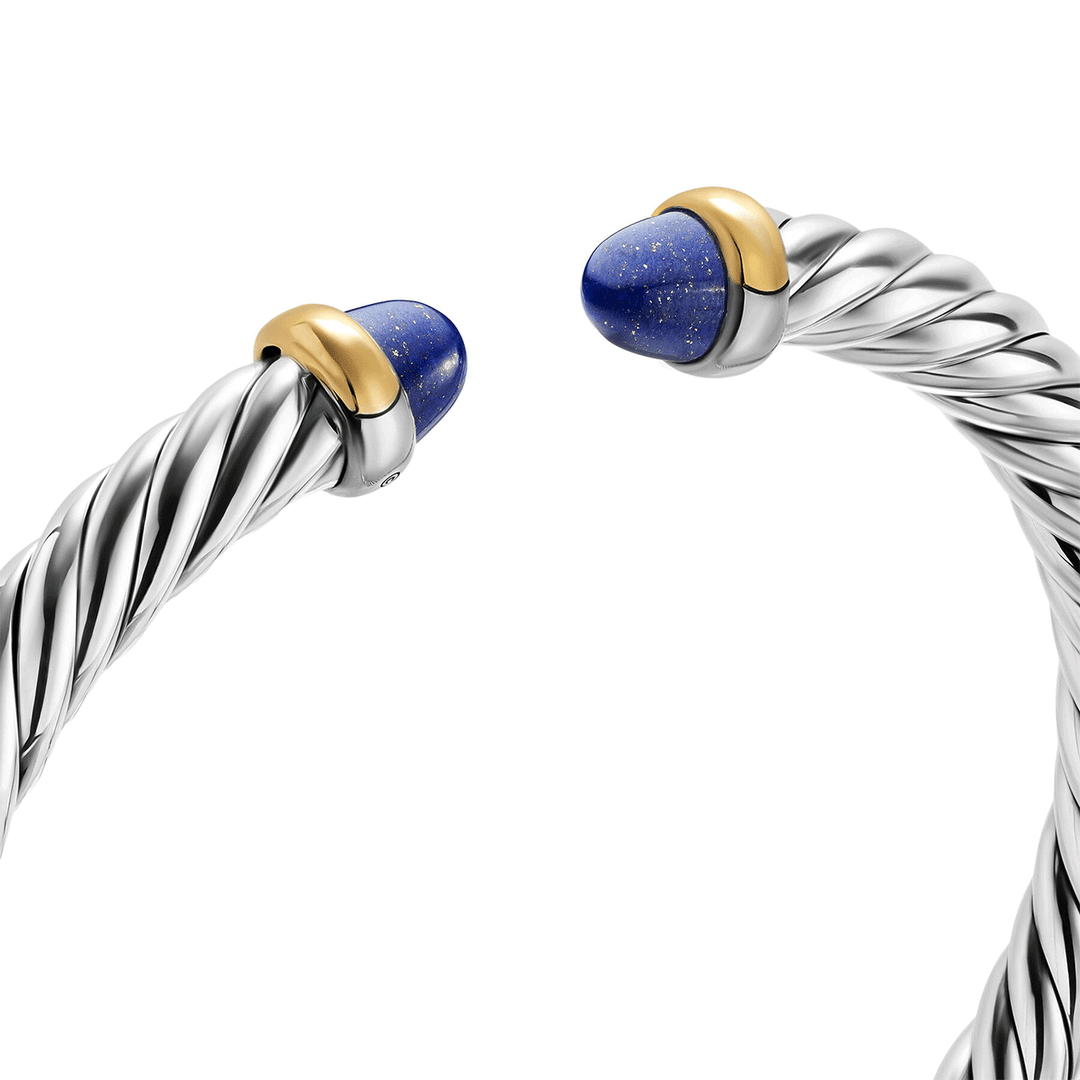 David Yurman Cable Flex® Bracelet Sterling Silver with 14K Yellow Gold and Lapis, 6mm Medium