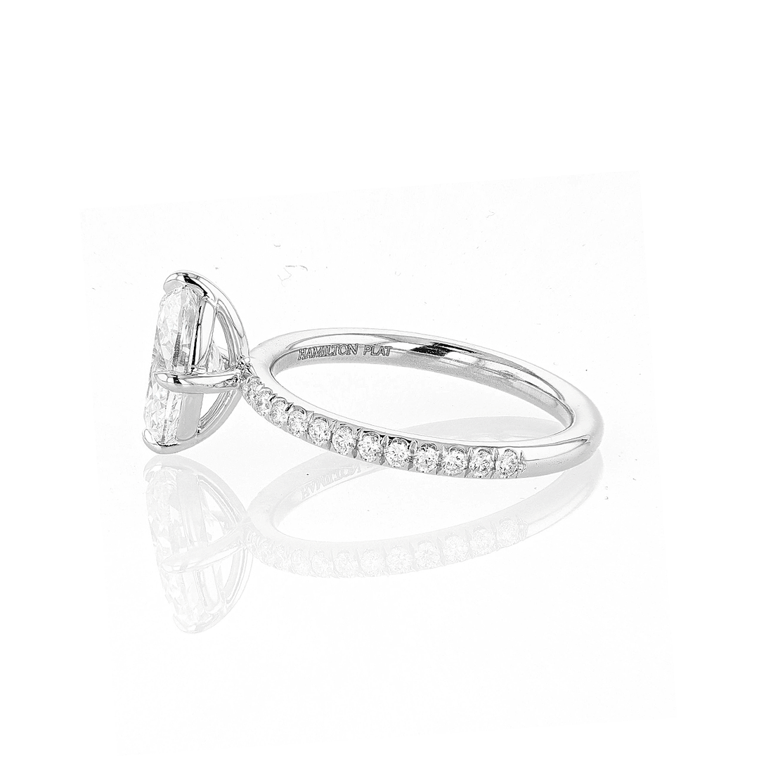 Platinum and Oval Diamond 1.70 Total Weight Engagement Ring