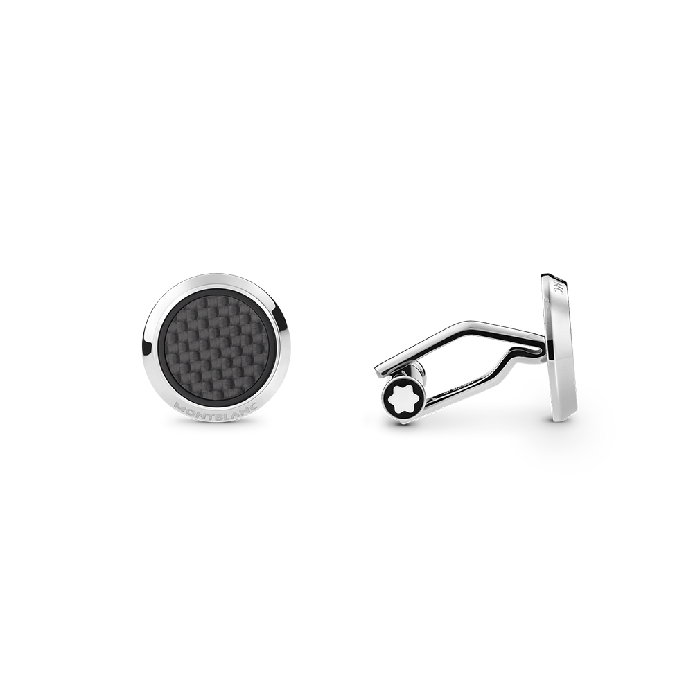 Montblanc Round Stainless Steel with Carbon-Patterned Inlay Cufflinks