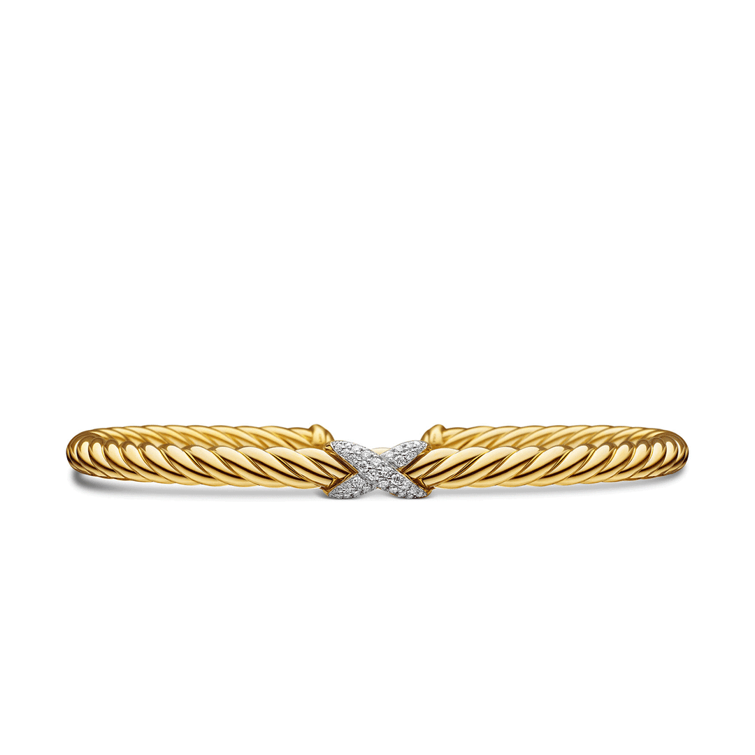 David Yurman X Cablespira Flex Station Bracelet 18K Yellow Gold with Pavé Diamonds, 4mm