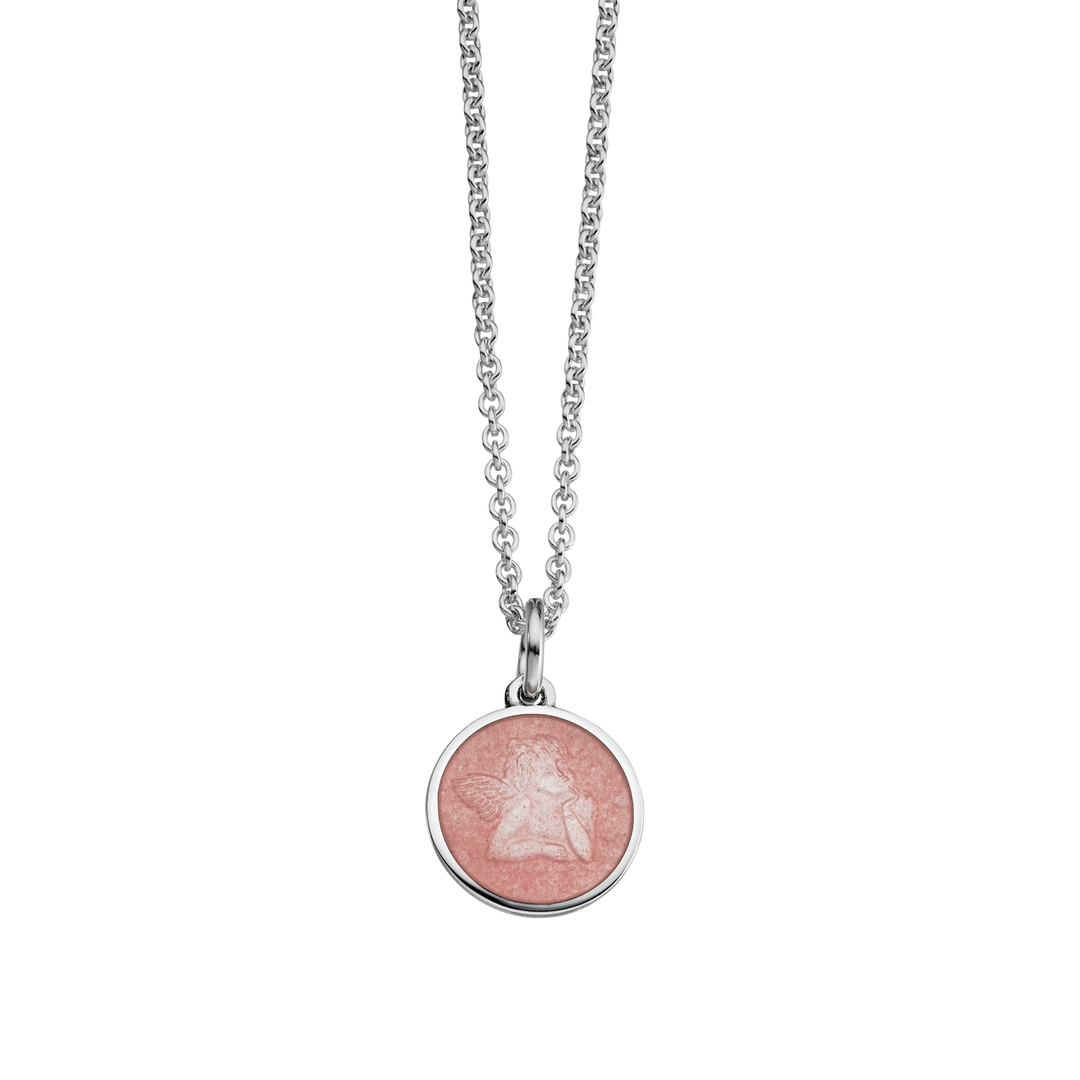 Guardian Angel Pink Enamel Pendant With Chain