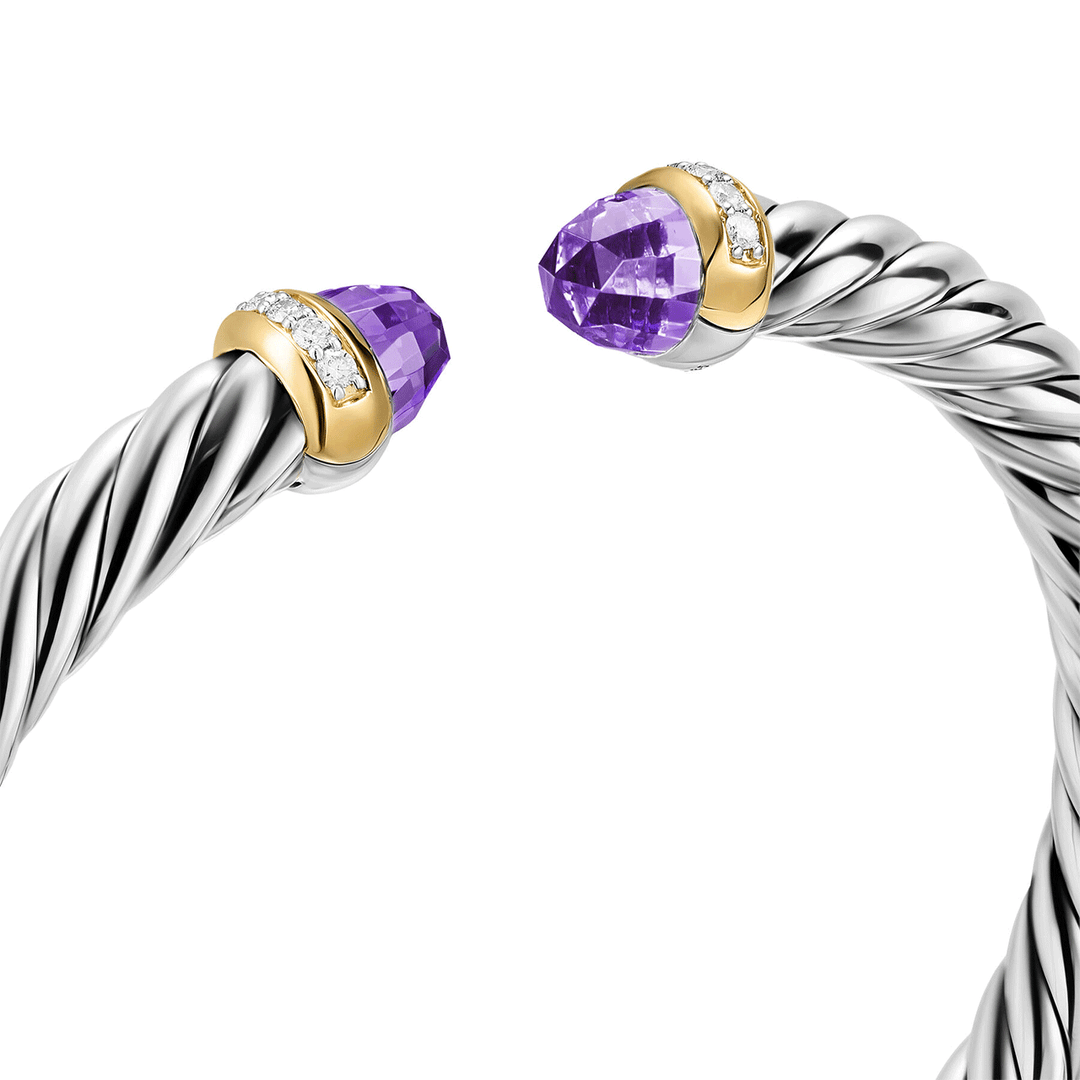 David Yurman Sterling Silver with 14K Yellow Gold, Amethyst and Diamonds Cable Flex® Bracelet