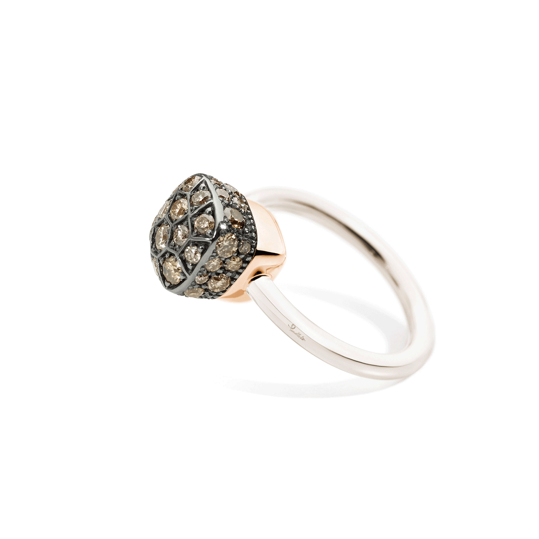 Pomellato Nudo 18k White Rose Gold Brown Diamond Solitaire Ring