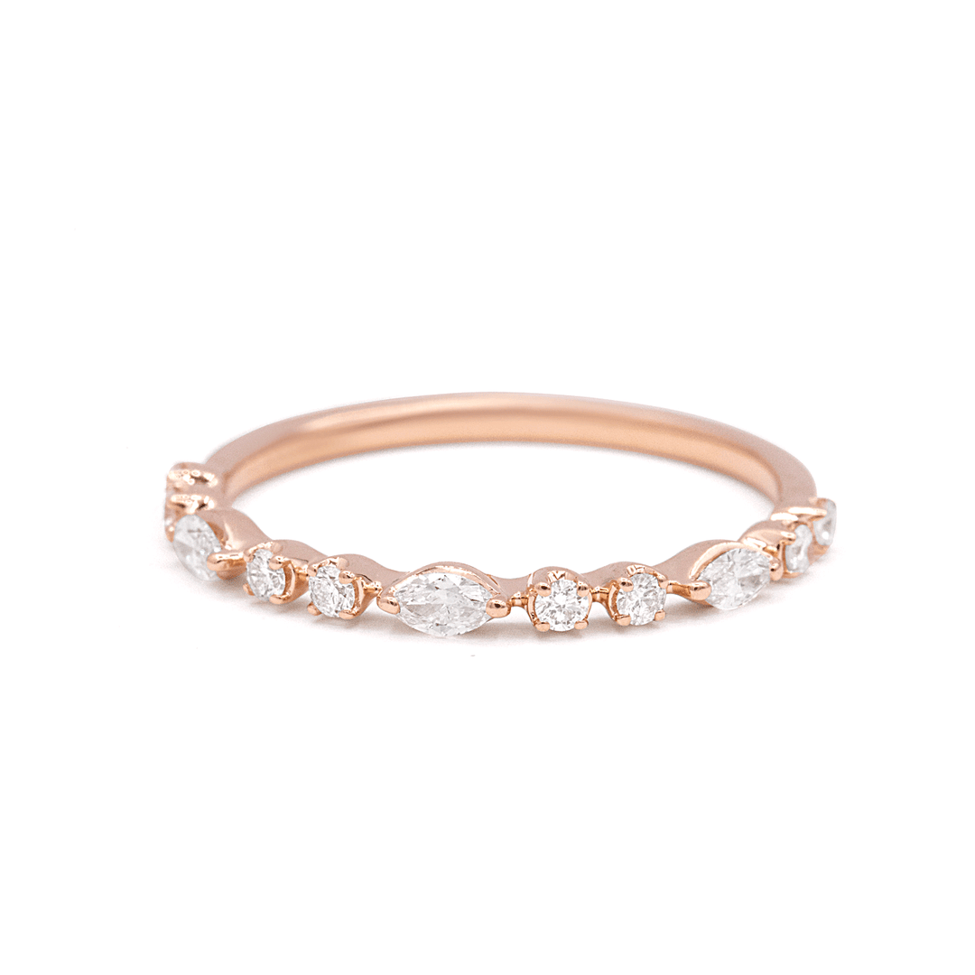 18k Rose Gold Round and Marquise Diamond .28 Total Weight Band