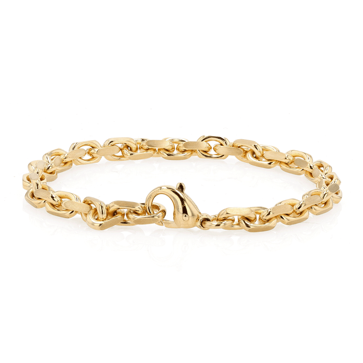 Mens 18k Yellow Gold Flat Oval Link Bracelet