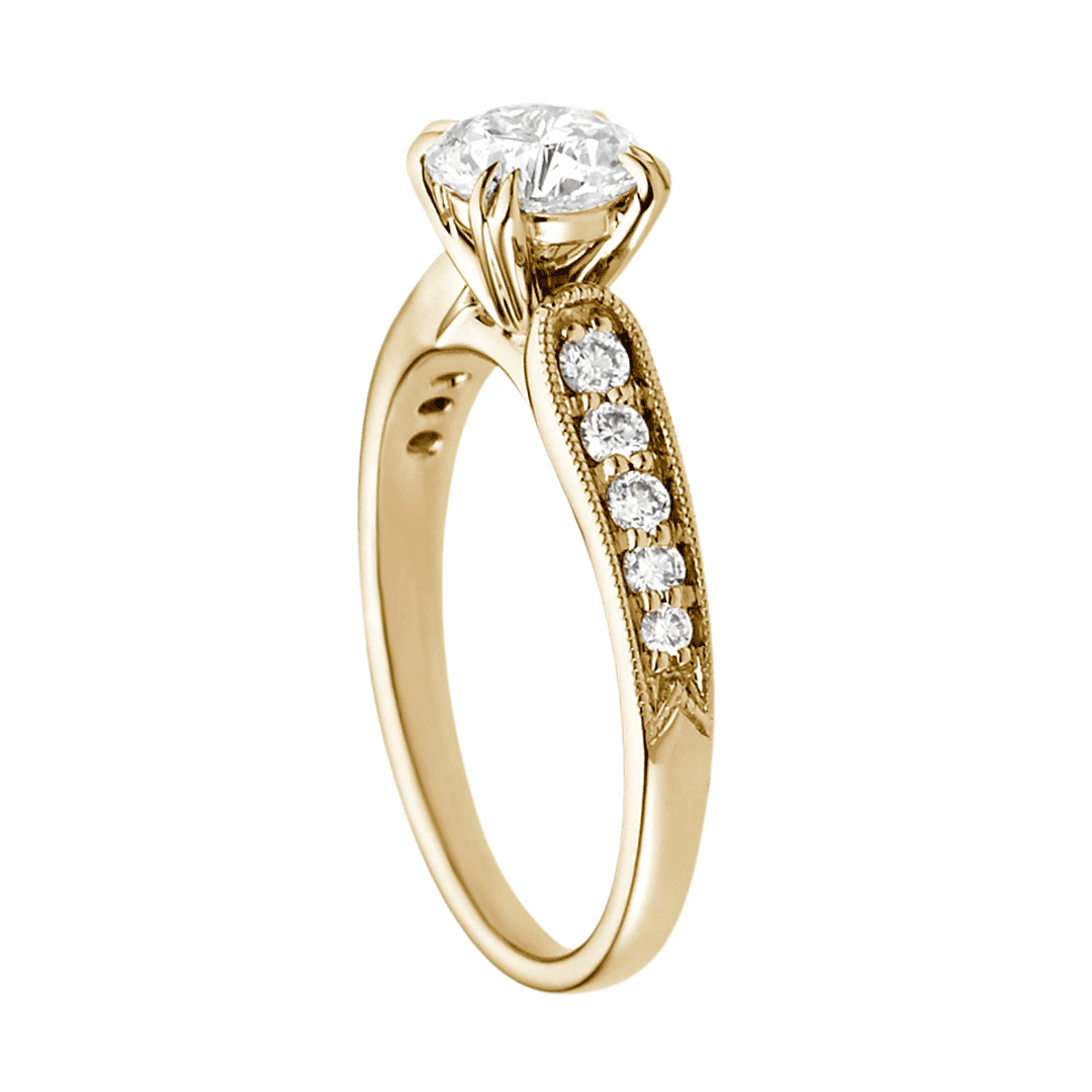 Hamilton Cherish Collection 18k Yellow Gold and 0.16 Total Weight Diamond Milgrain Bead Set Mounting Ring