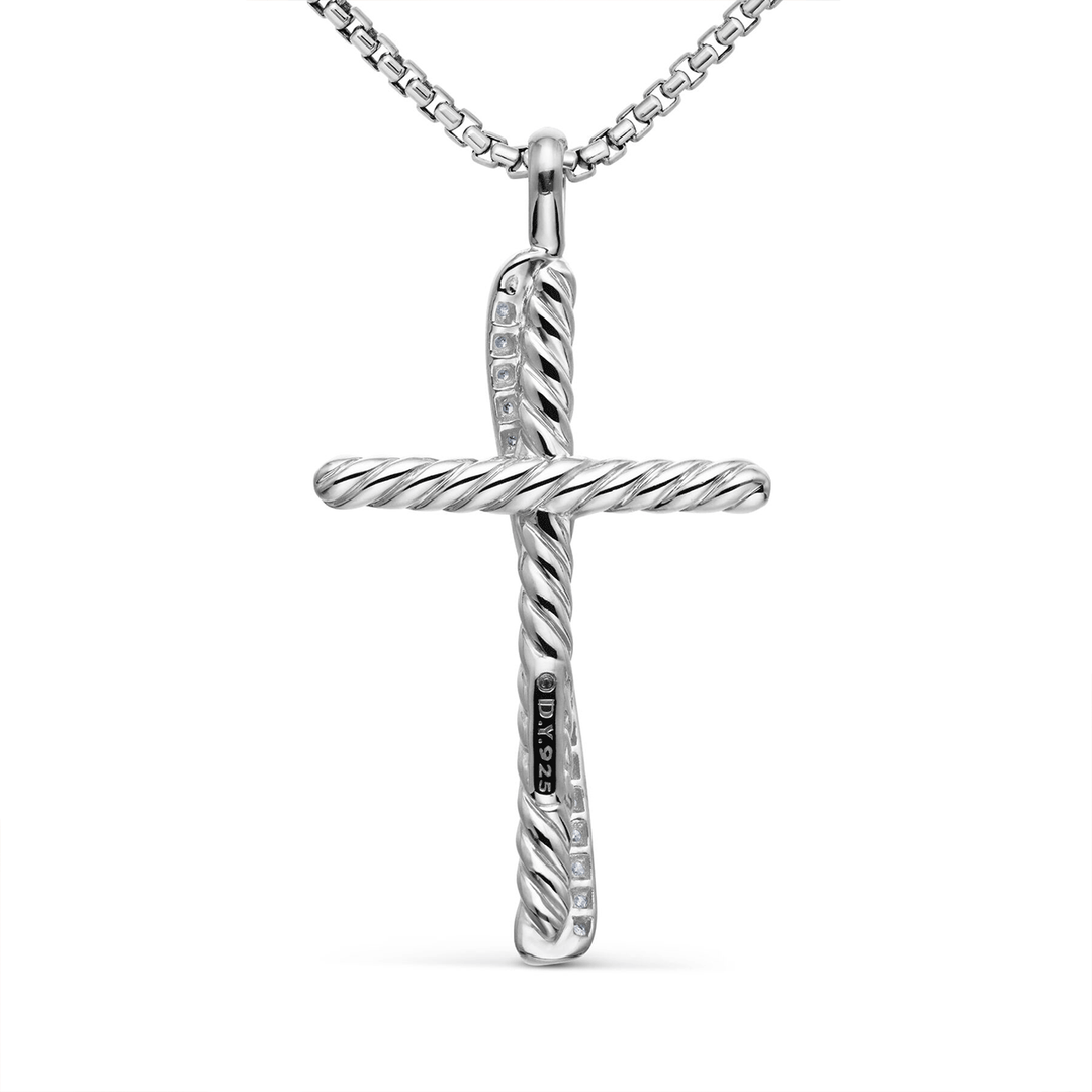 David Yurman Crossover Cross Necklace Sterling Silver with Diamonds, 35.6mm