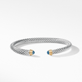 David Yurman Classic Cable Bracelet Sterling Silver with 14k Yellow Gold and Blue Topaz, 5mm