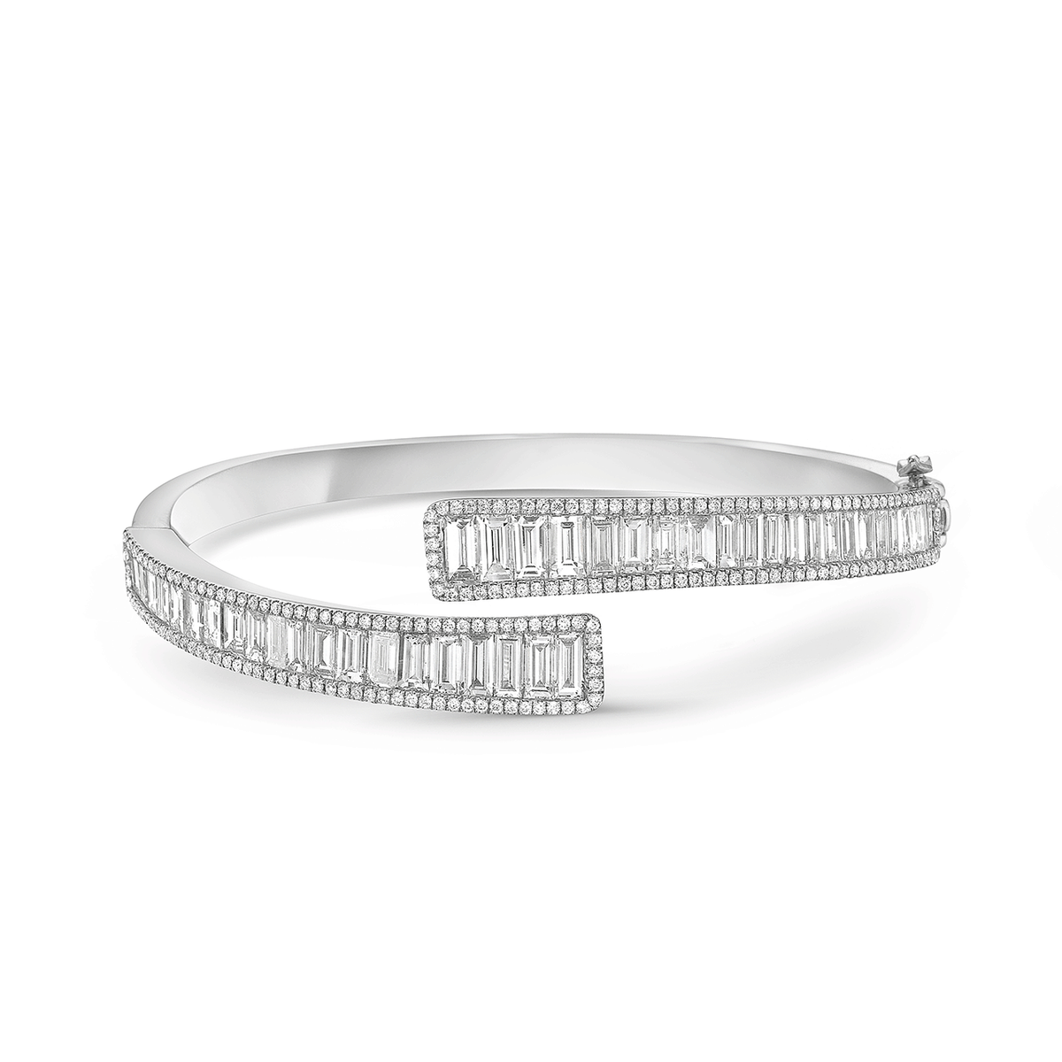 Charles Krypell 18k White Gold and 6.27 Total Weight Baguette Diamond Bypass Bracelet