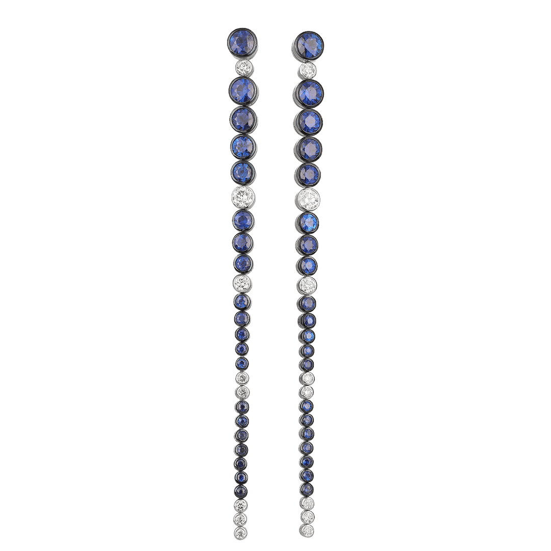 18k White Gold and Sapphire 3.41 Total Weight Long Drop Earrings