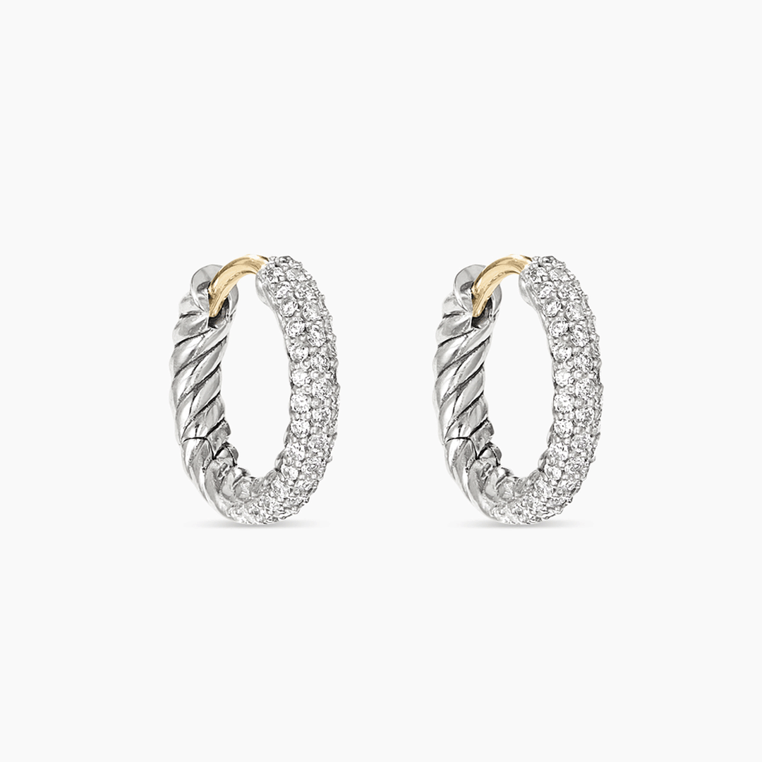 David Yurman Petite Pavé Huggie Hoop Earrings Sterling Silver with Diamonds, 14mm